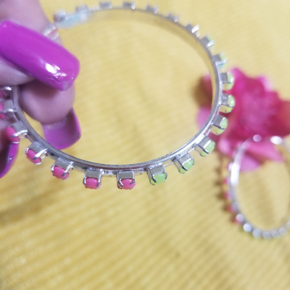 SFL Multi Color Silver Hoops - Picture 5 of 7